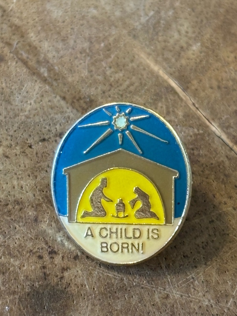 2 Brooches for 30 Vintage Nativity Enamel Pin "A Child Is Born" Christmas Lapel